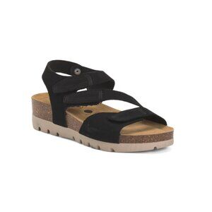 PLAKTON Black Made In Spain Suede Jane Comfort Footbed Sandals